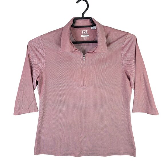 Womens Cutter & Buck CB DryTec Red Polo Shirt 100% Polyester 3/4 Sleeve Size L - Picture 1 of 7